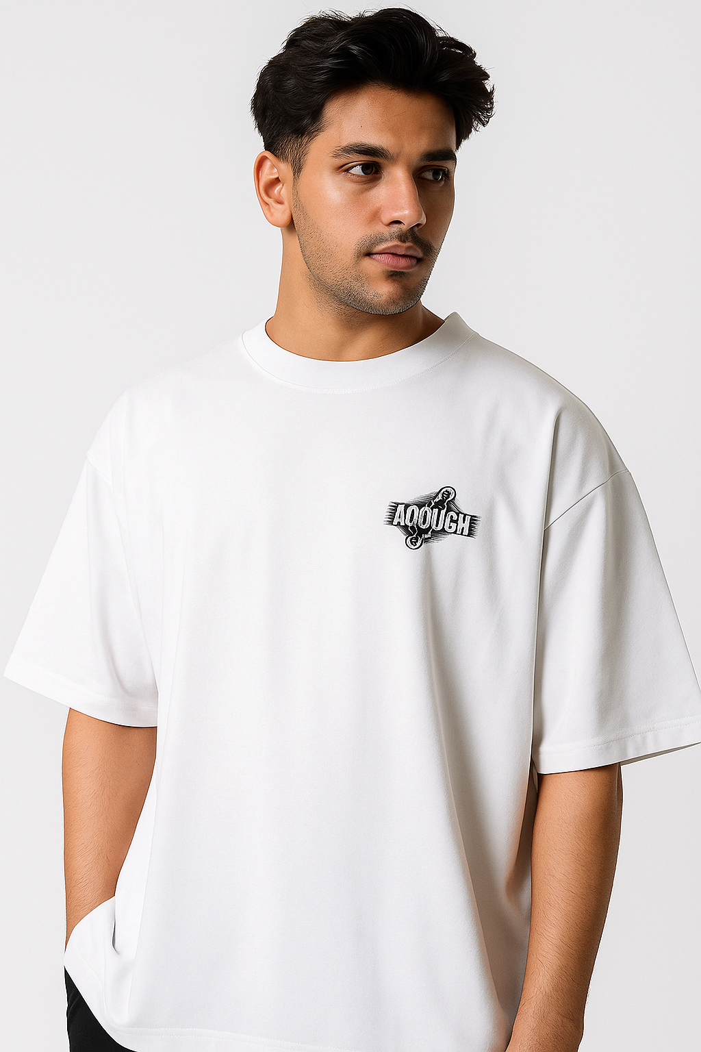 Aoouch Plain White  DropShoulder Shirt