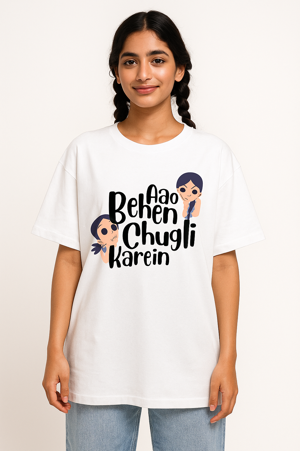 Ao Behn Chugli karain  printed shirt for Girls