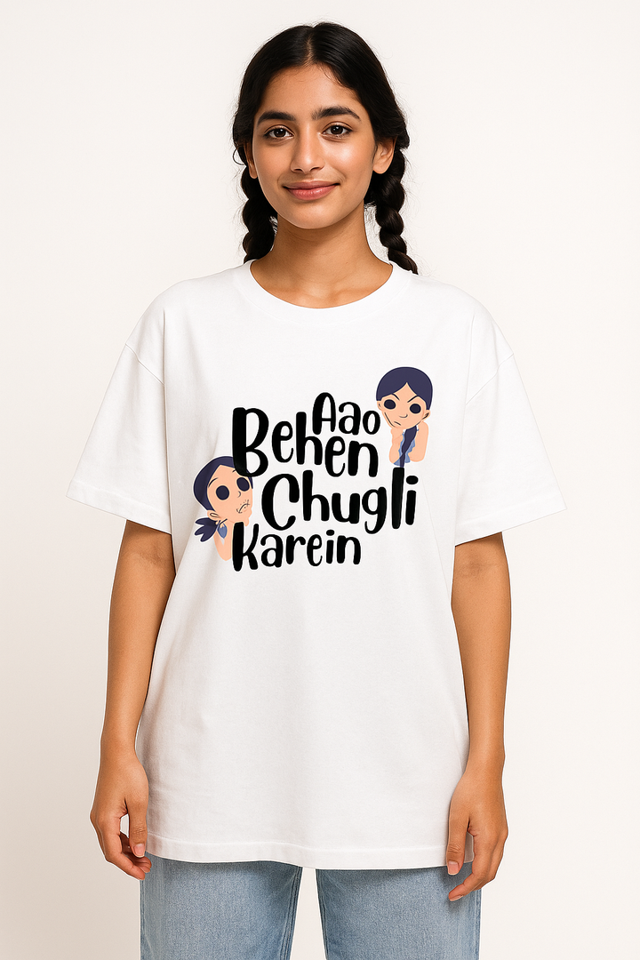 Ao Behn Chugli karain  printed shirt for Girls