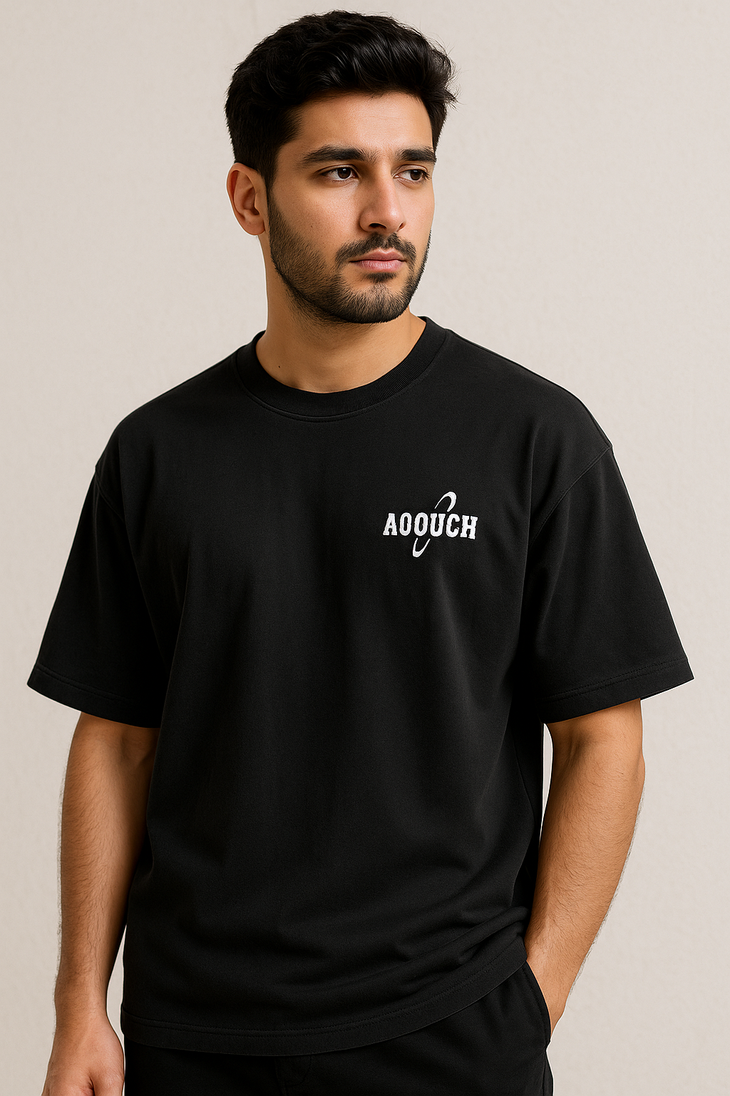 Aoouch Plain Black DropShoulder Shirt